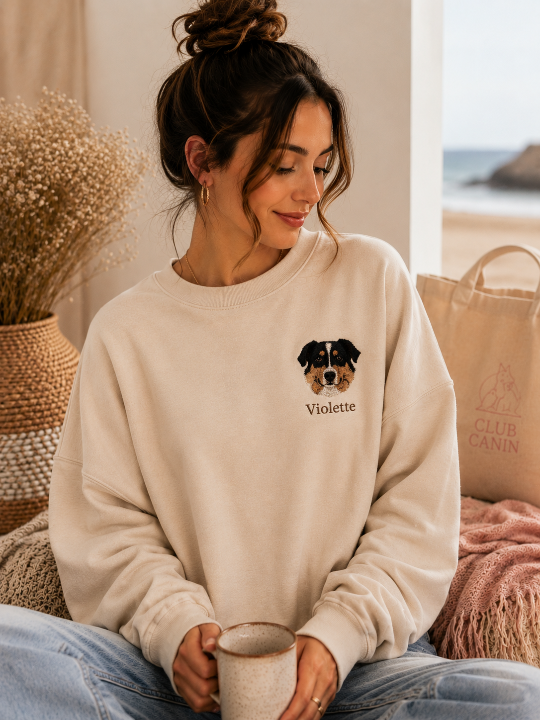 Sweat personnalisé chien brodé – Portrait et prénom de votre compagnon
