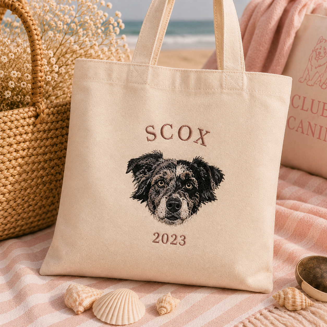 Tote Bag brodé personnalisé – Portrait de votre chien
