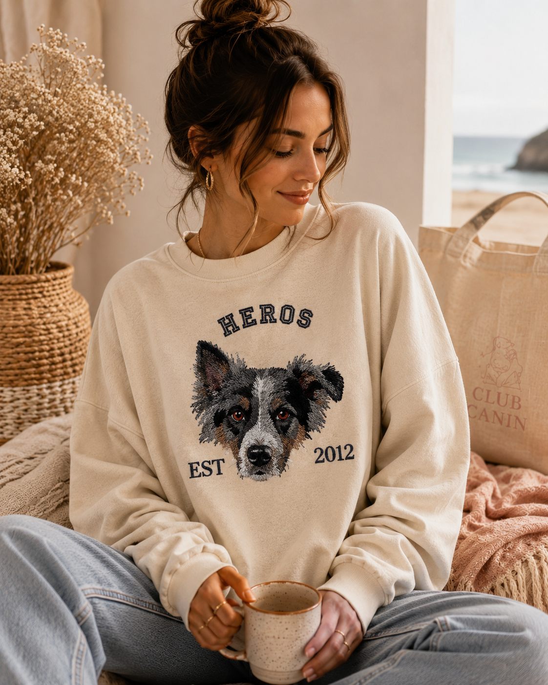 Sweat personnalisé chien brodé – Portrait et prénom de votre compagnon