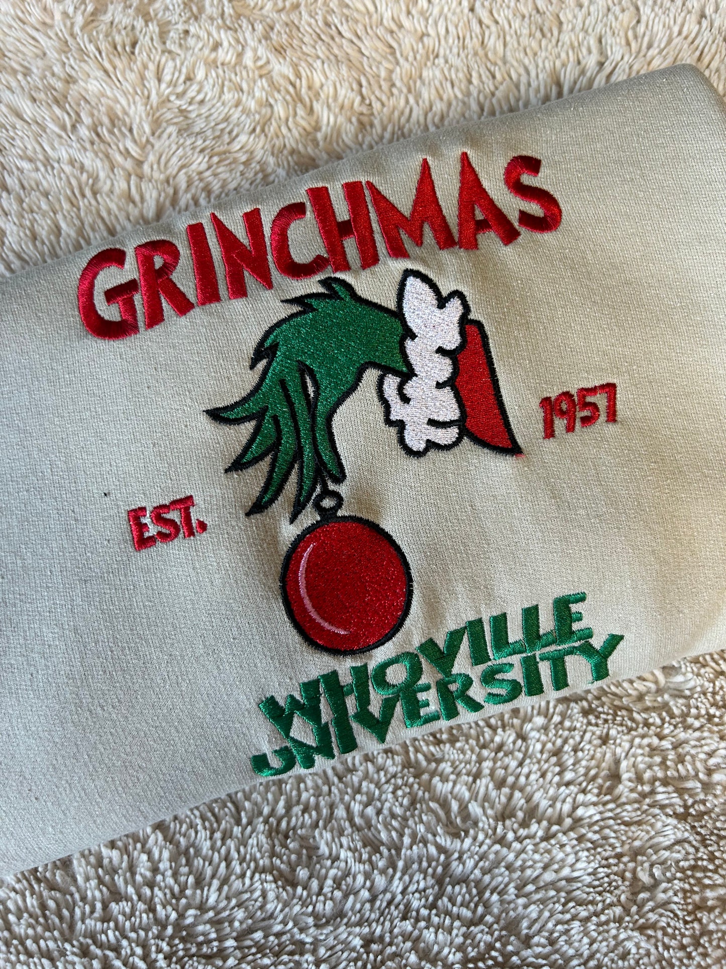 Sweat-shirt oversize – Main du Grinch avec boule Grinchmas Whoville