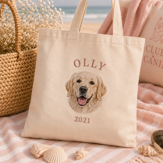 Tote Bag brodé personnalisé – Portrait de votre chien